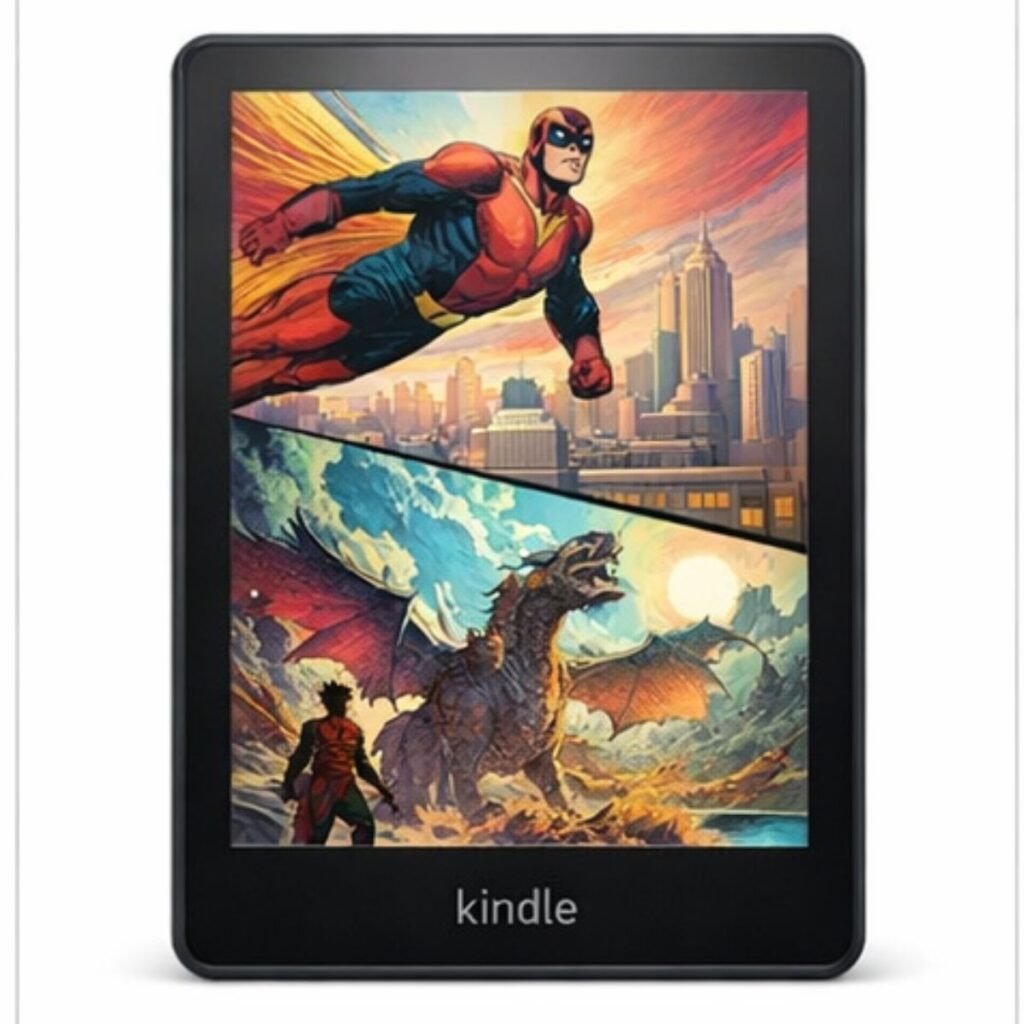 Kindle ColorSoft com tela colorida exibindo quadrinhos – melhor kindle para comprar para leitura ilustrada