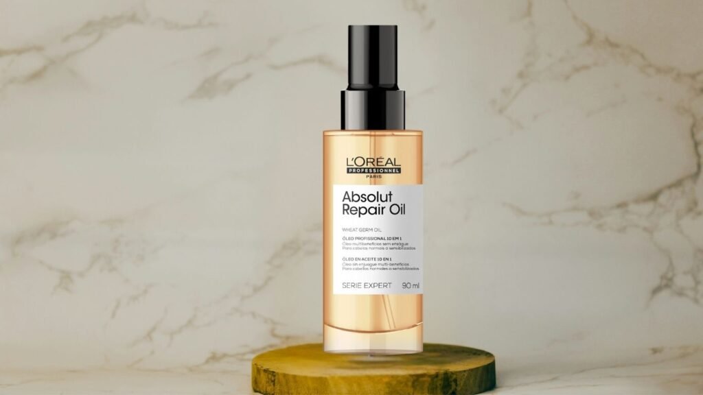 Frasco do Óleo L'Oréal Professionnel Absolut Repair 10 em 1 em destaque para análise de resultados