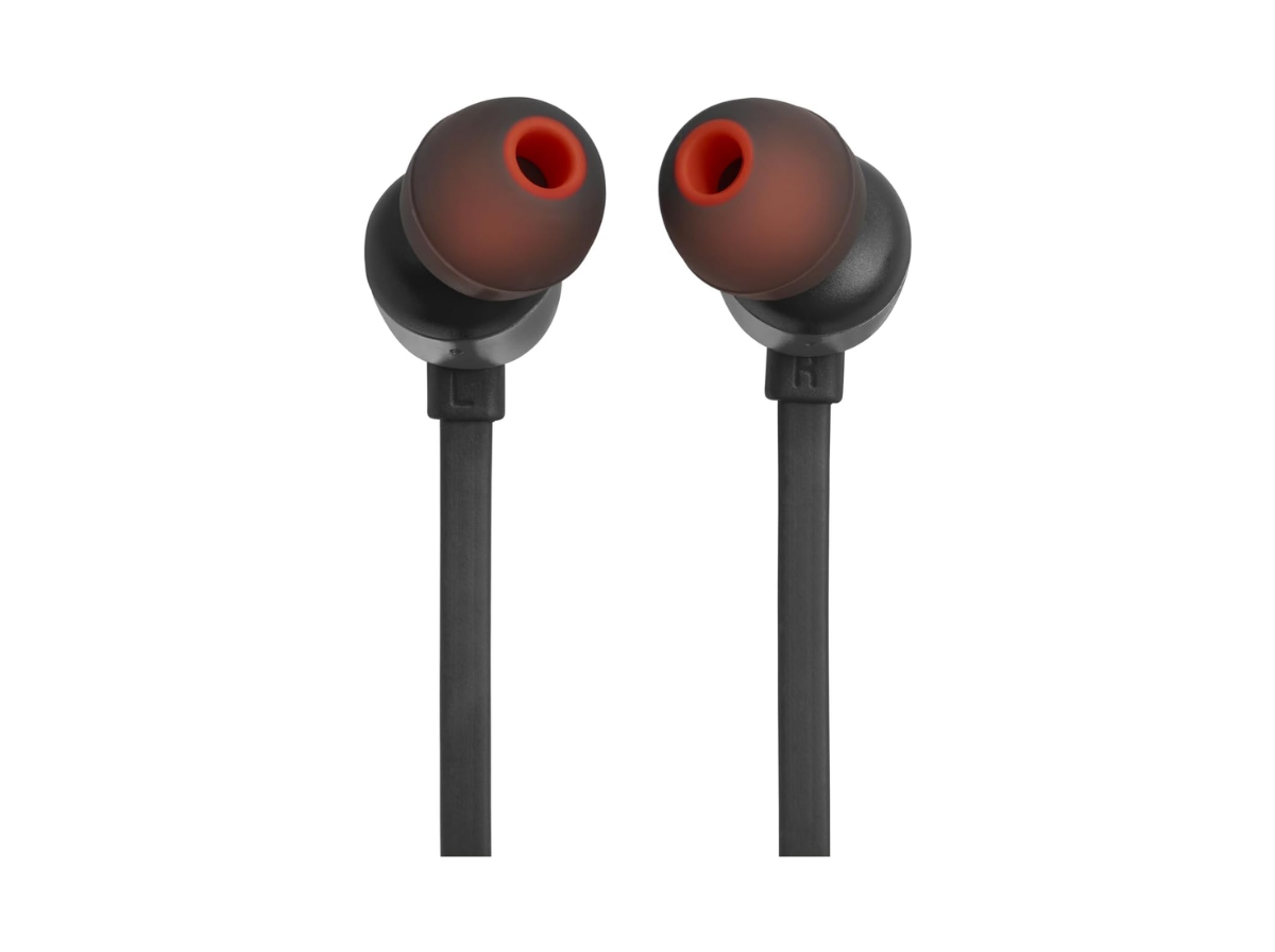 Fone de ouvido intra-auricular JBL Tune 310C preto com detalhe vermelho