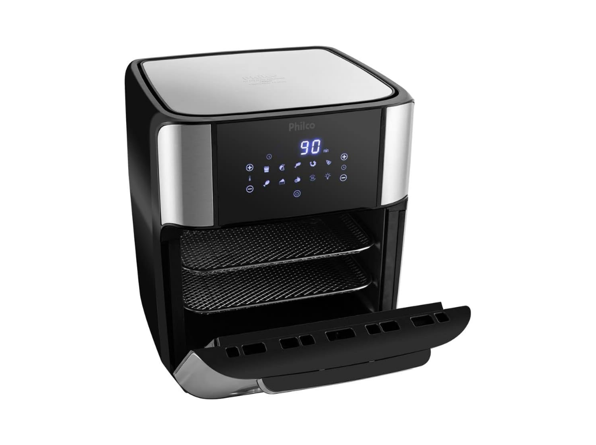 Philco Air Fryer Oven PFR2200P 12L com painel digital e bandejas de assar à mostra