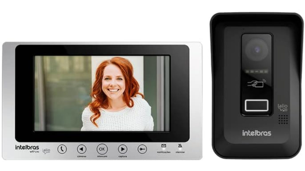 Videoporteiro Wi-Fi Allo wT7 Lite da Intelbras com tela touch de 7 polegadas e módulo externo com câmera e leitor RFID